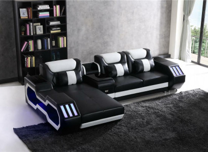 Sofa LED Beleuchtete Ecksofa Wohnzimmer Leder Couch Sitz Polster